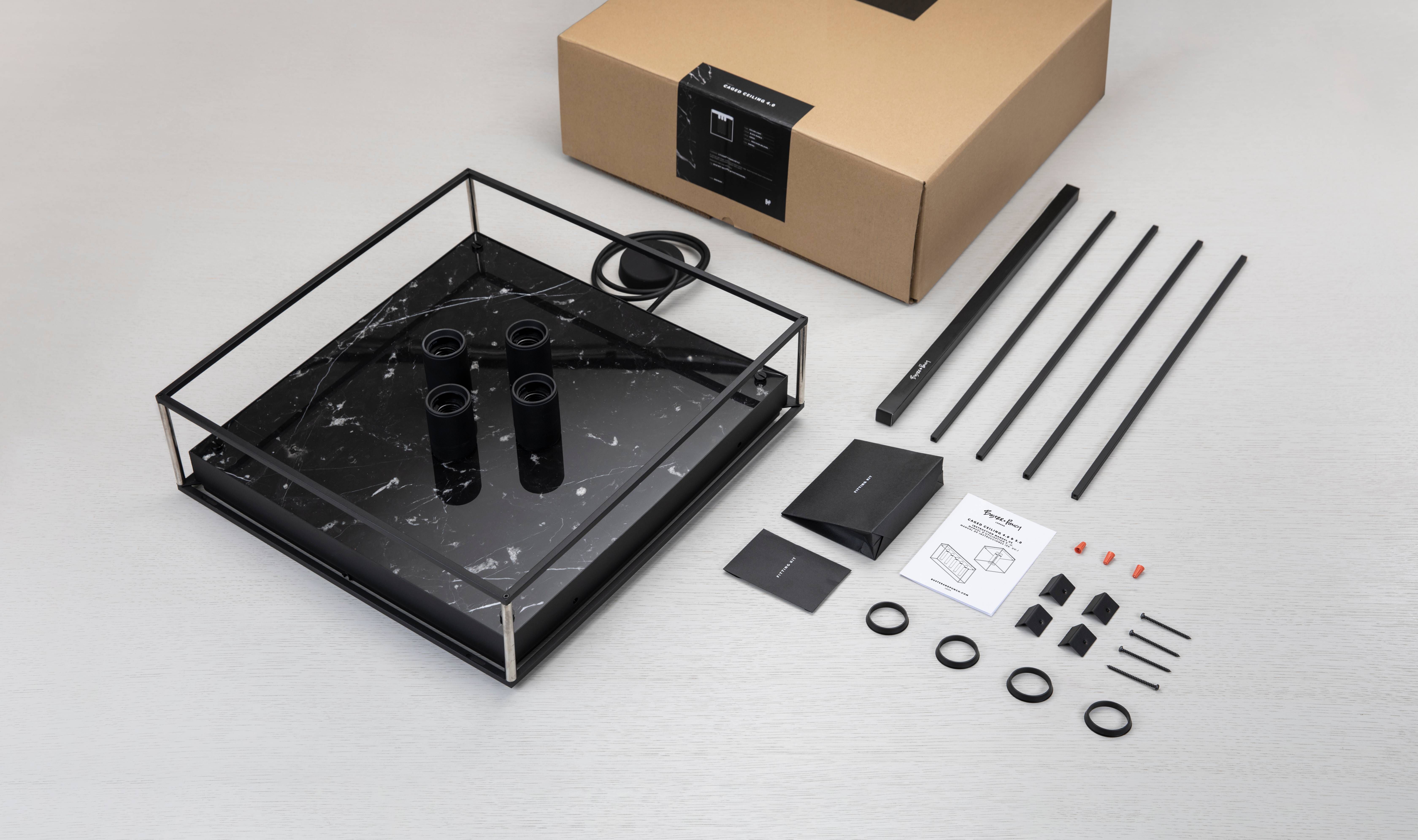 Caged 4 Light 19.69 inch White Marble Semi-Flush Mount Ceiling Light