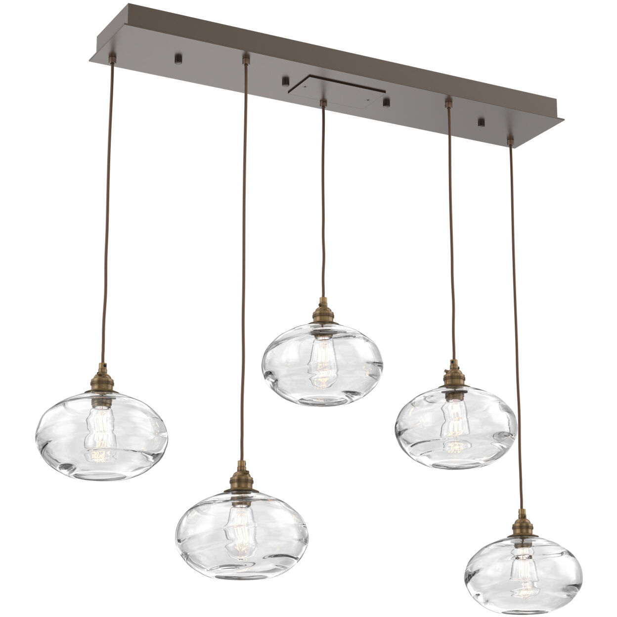 Coppa 5 Light Flat Bronze Linear Pendant Ceiling Light in Coppa Clear, Multi-Port