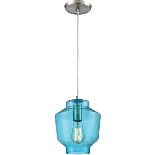 Harrington Bay 1 Light 8 inch Satin Nickel with Aqua Mini Pendant Ceiling Light