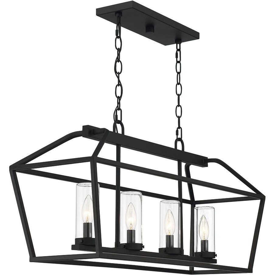 Bastille 4 Light 10 inch Satin Black Outdoor Chandelier