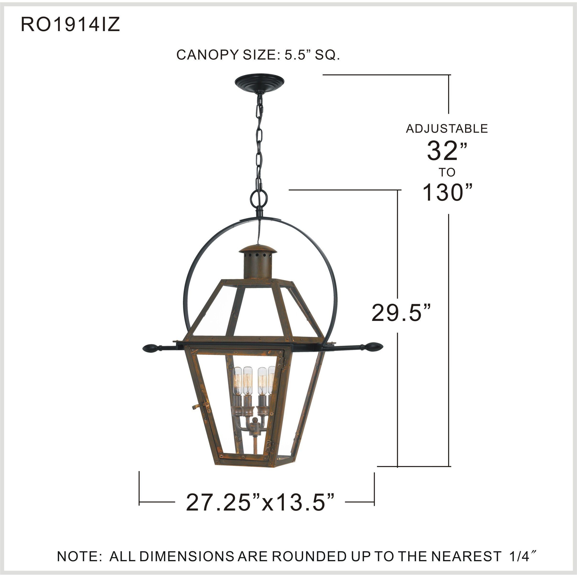 Rue De Royal 4 Light 28 inch Industrial Bronze Outdoor Hanging Lantern