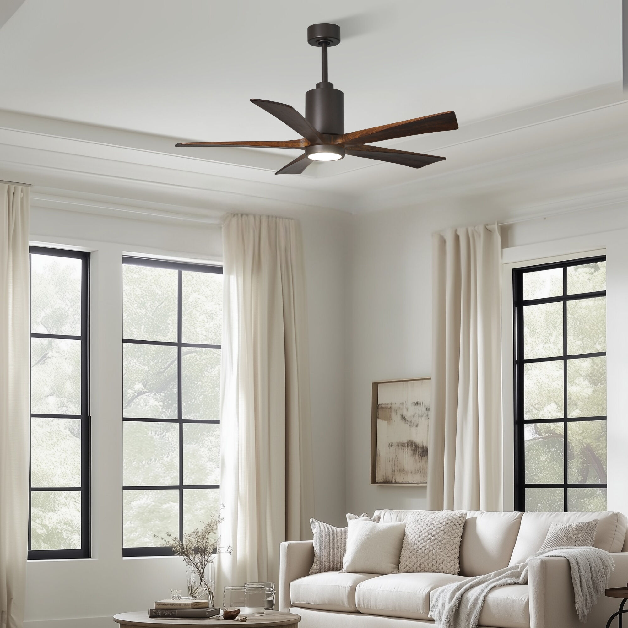 Atlas Patricia-5 52 inch Textured Bronze with Walnut Tone Blades Ceiling Fan, Atlas