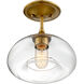 Modern 1 Light 10.75 inch Natural Brass Semi-Flush Ceiling Light
