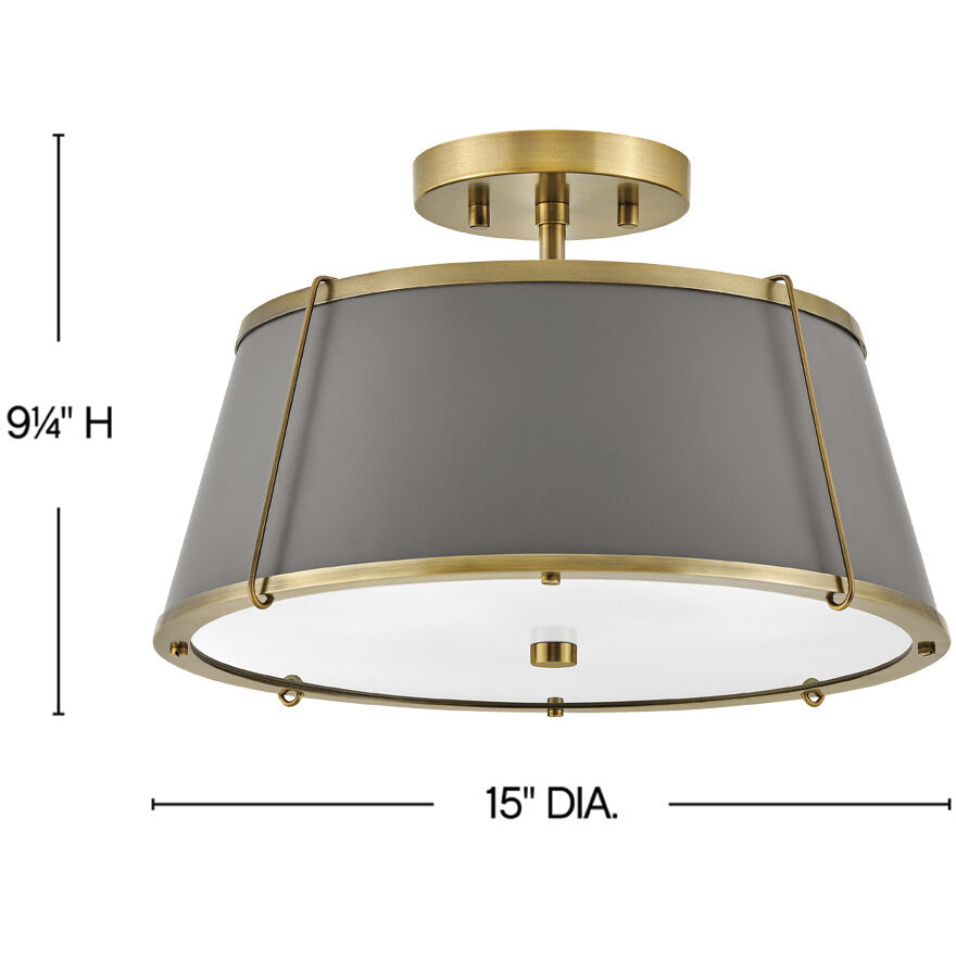 Clarke 2 Light 15 inch Lacquered Dark Brass with Dark Matte Grey Indoor Semi-Flush Mount Ceiling Light