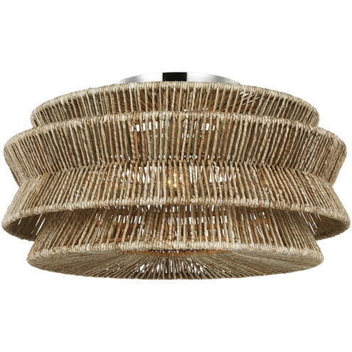 Chapman & Myers Antigua LED 30 inch Polished Nickel and Natural Abaca Semi-Flush Mount Ceiling Light, Grande