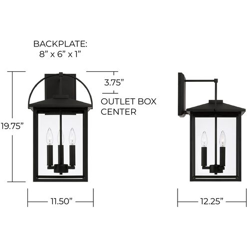 Bryson 3 Light 19.75 inch Black Outdoor Wall Lantern