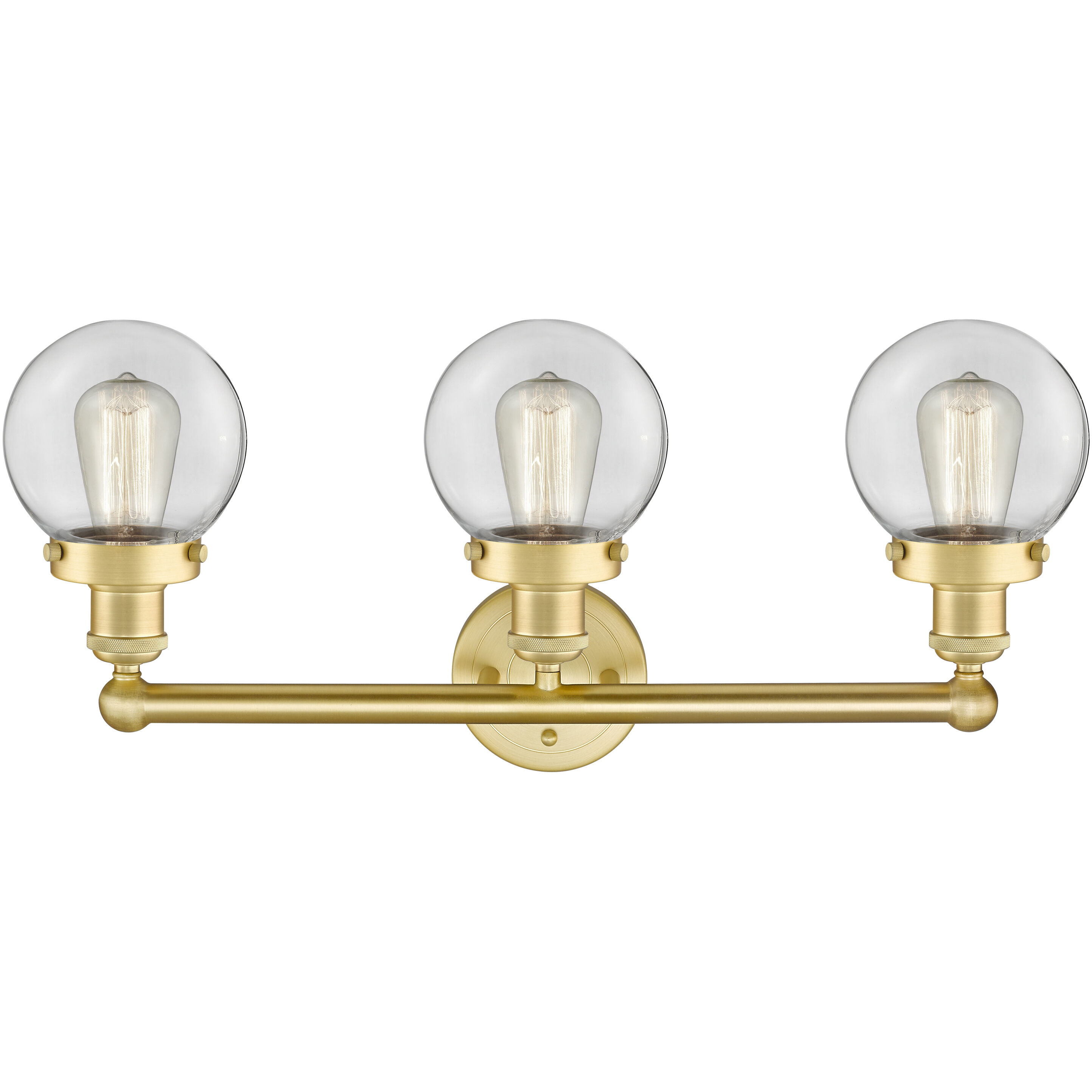 Beacon 3 Light 24.5 inch Satin Gold Bath Vanity Light Wall Light in Clear