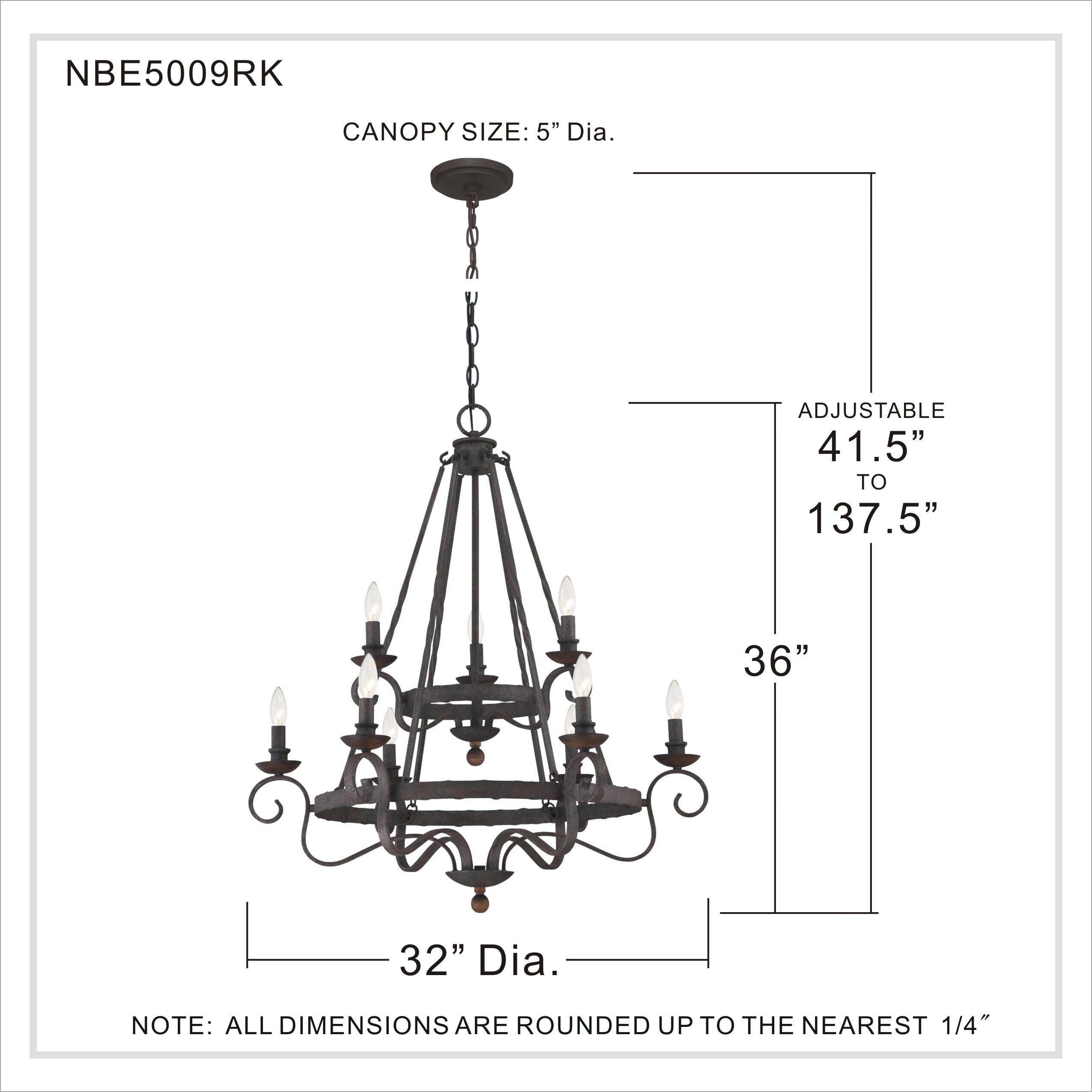 Noble 9 Light 32 inch Rustic Black Foyer Chandelier Ceiling Light