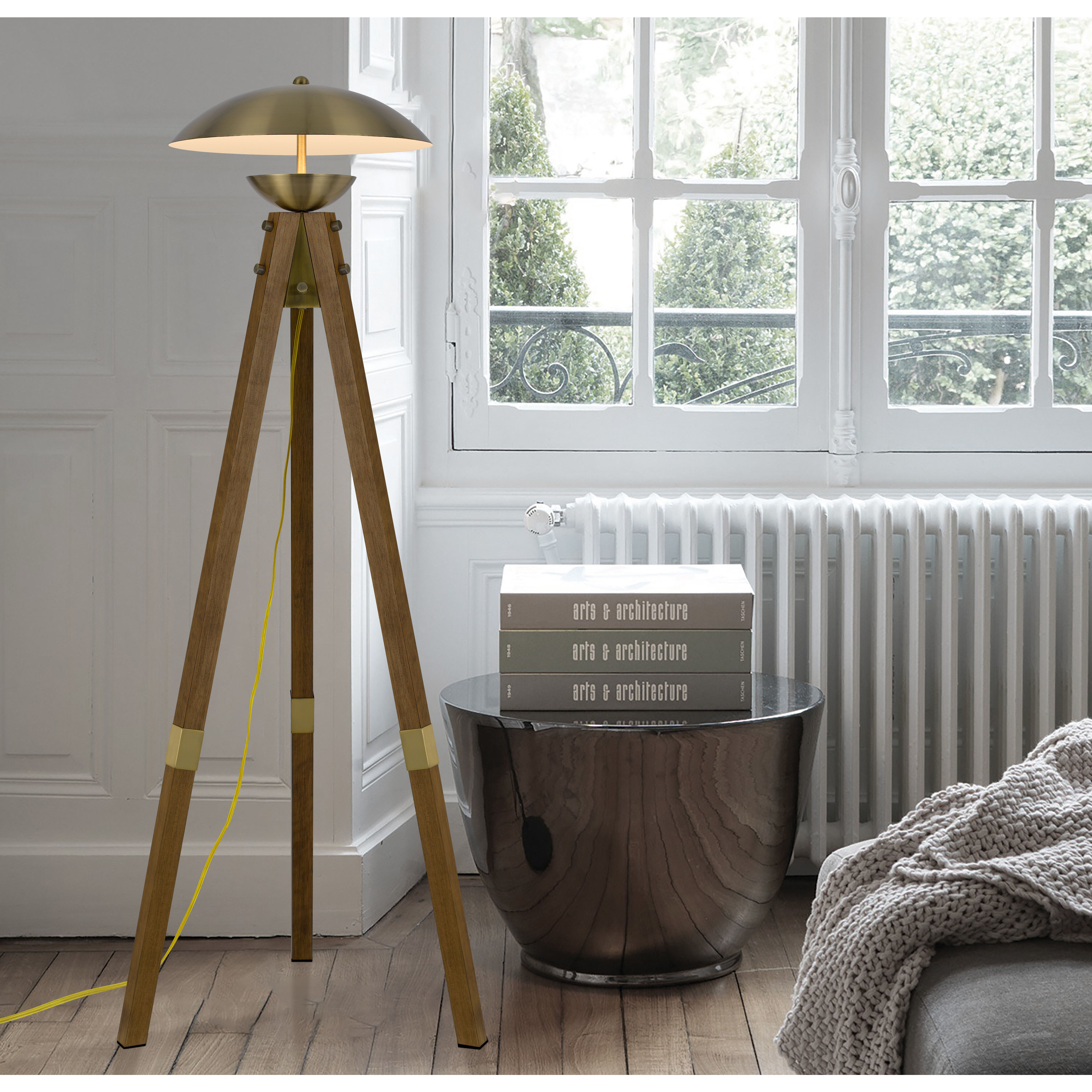 Lakeland 55 inch 18.00 watt Antique Brass and Wood Floor Lamp Portable Light