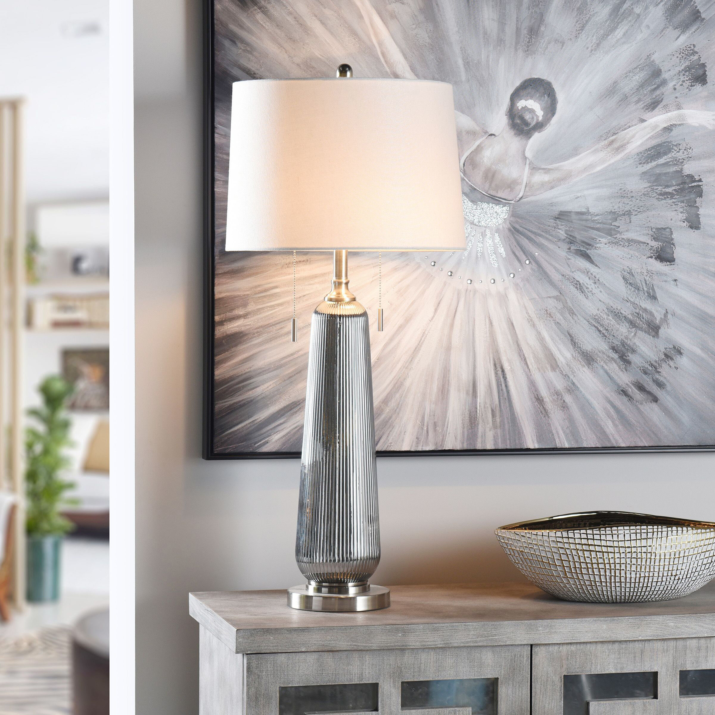 Lumi Silver Ribbed Glass Table Lamp Stylecraft