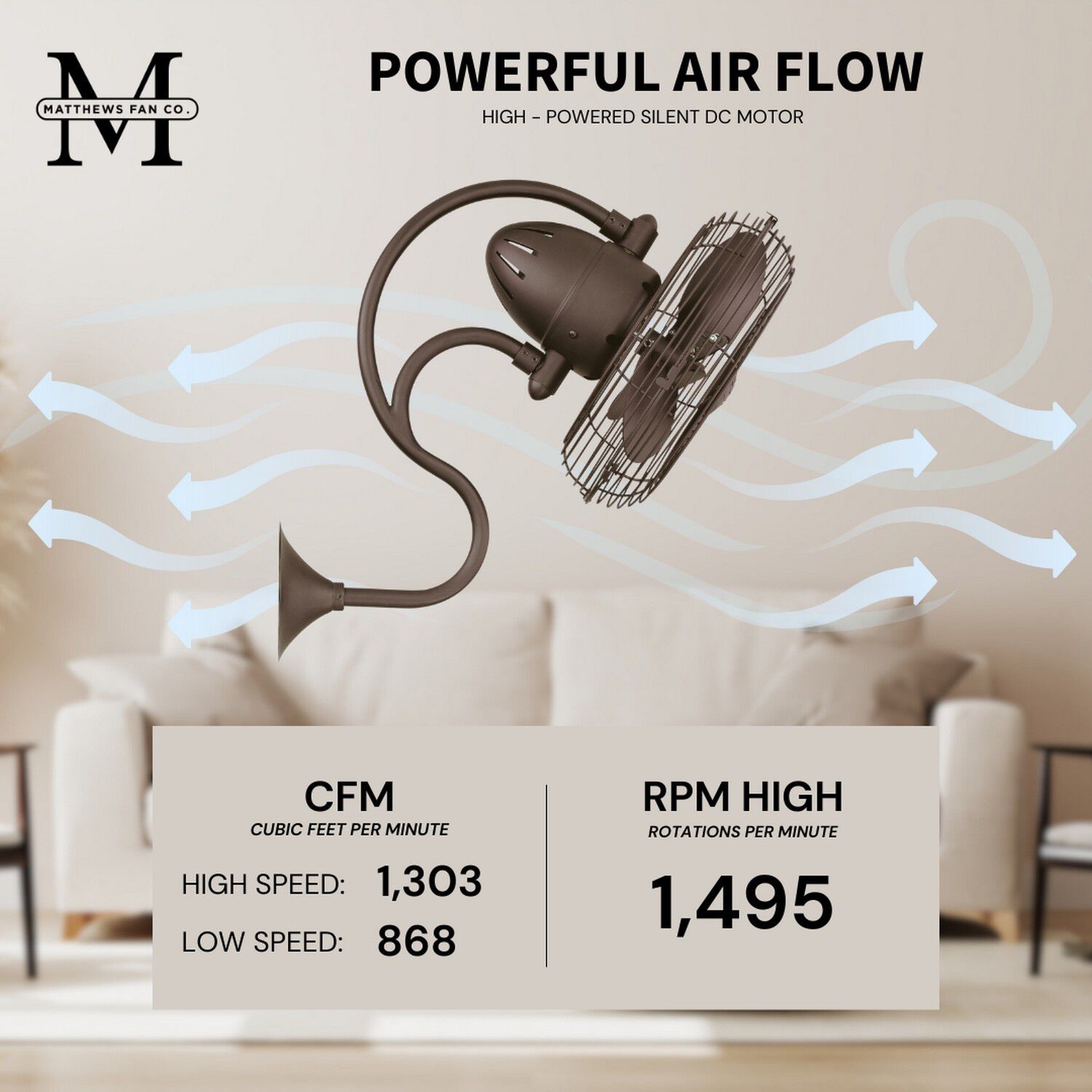 Atlas Melody 20 inch Textured Bronze Wall Fan, Atlas