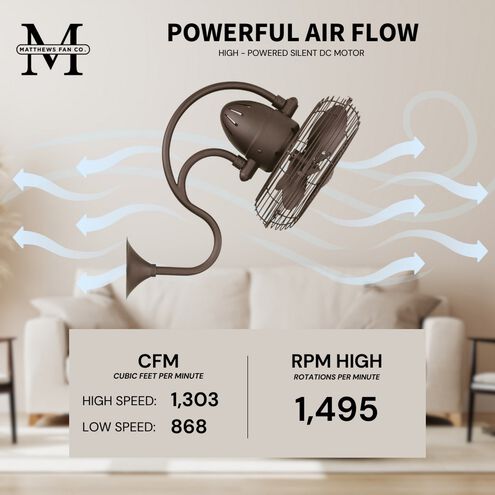 Atlas Melody 20 inch Textured Bronze Wall Fan, Atlas