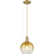Downtown Urban Brookhaven Globe 1 Light 7.88 inch Brushed Brass Mini Pendant Ceiling Light in Amber Glass