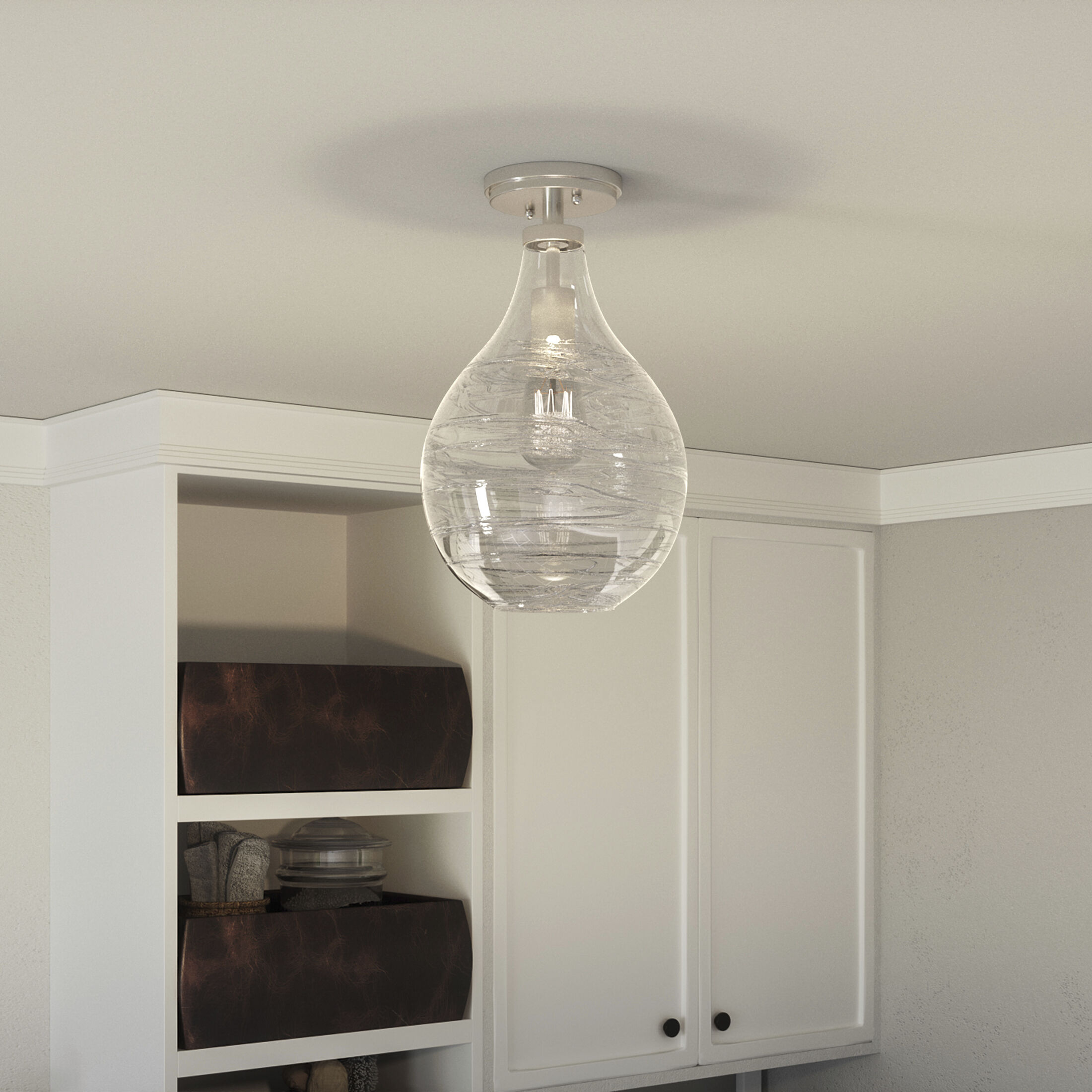 Genie 1 Light 9 inch Brushed Nickel Semi-Flush Mount Ceiling Light