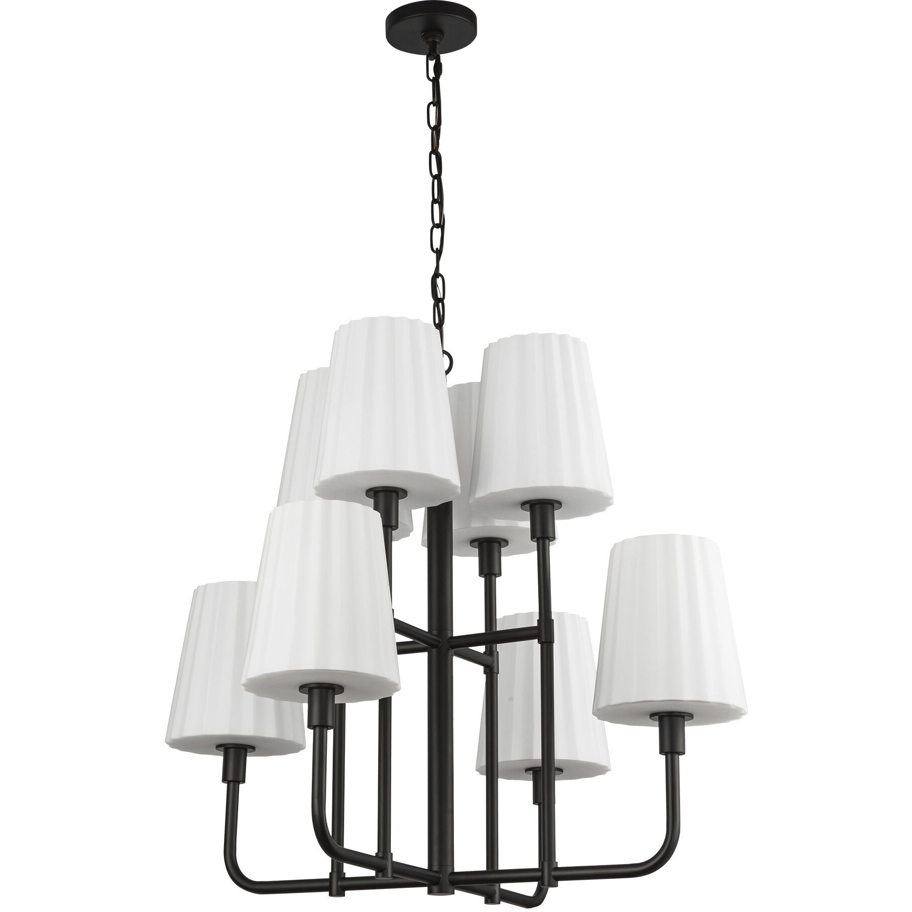 Alora Mood Plisse 8 Light 30 inch Matte Black/Opal Matte Glass Chandelier Ceiling Light