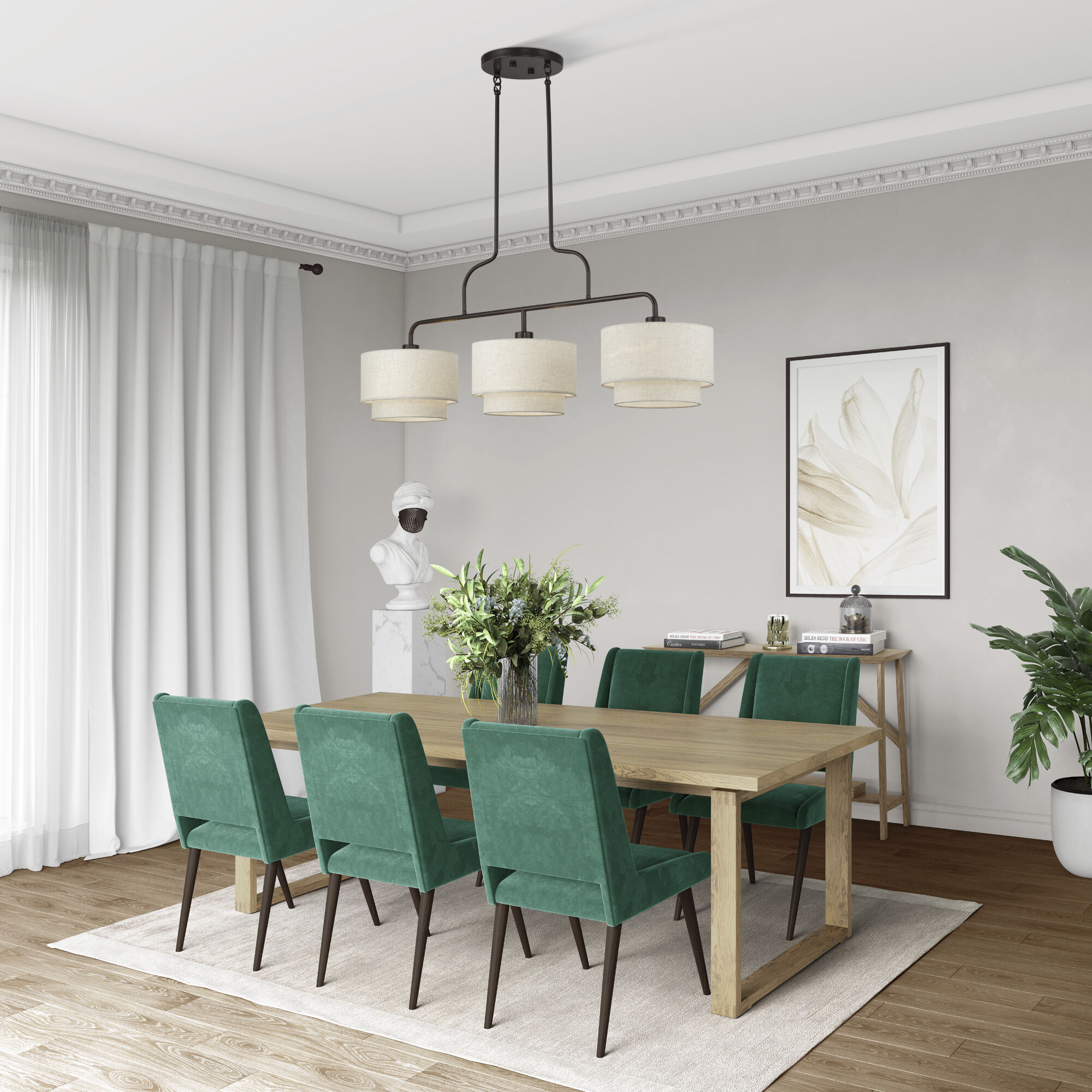 Manorwood 3 Light 48 inch English Bronze Linear Chandelier Ceiling Light, Extra Large