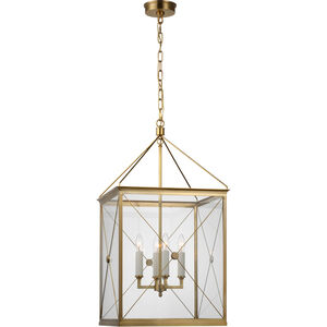 Julie Neill Rossi LED 18 inch Antique-Burnished Brass Lantern Pendant Ceiling Light in Clear Glass, Medium