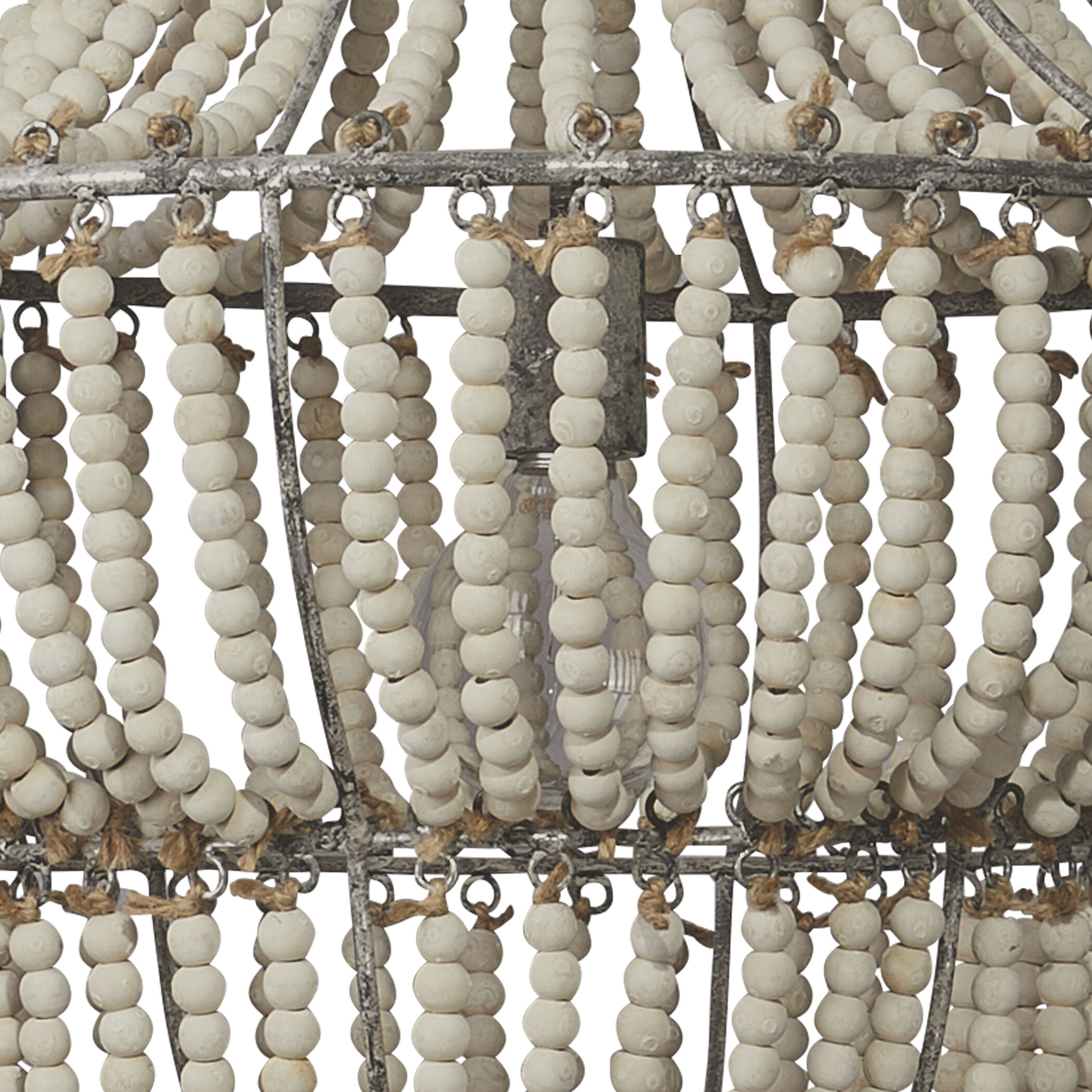 Blanca 1 Light 18 inch White Washed Wood Beads and Antique Grey Chandelier Ceiling Light