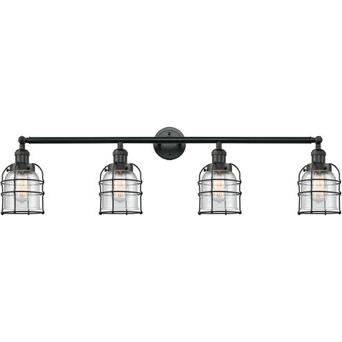 Franklin Restoration Small Bell Cage LED 42 inch Matte Black Bath Vanity Light Wall Light in Seedy Glass, Franklin Restoration