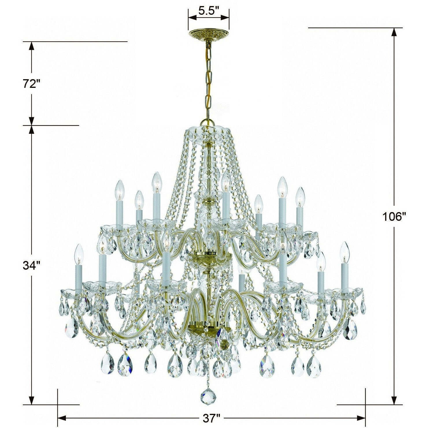 Traditional Crystal 16 Light 37 inch Polished Brass Chandelier Ceiling Light in Clear Hand Cut