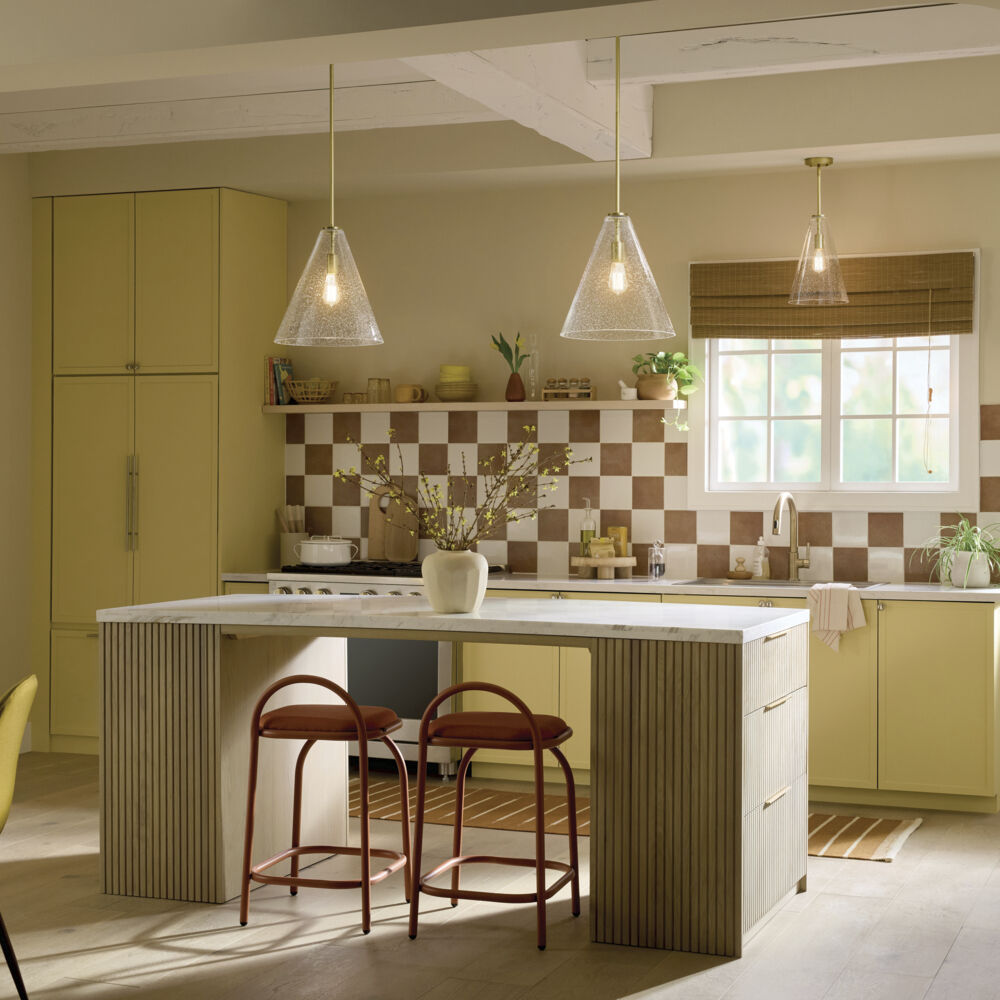 Everly 1 Light Natural Brass Pendant Ceiling Light in Clear Seeded