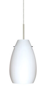 Pera 1 Light Satin Nickel Pendant Ceiling Light in Opal Matte Glass, Incandescent