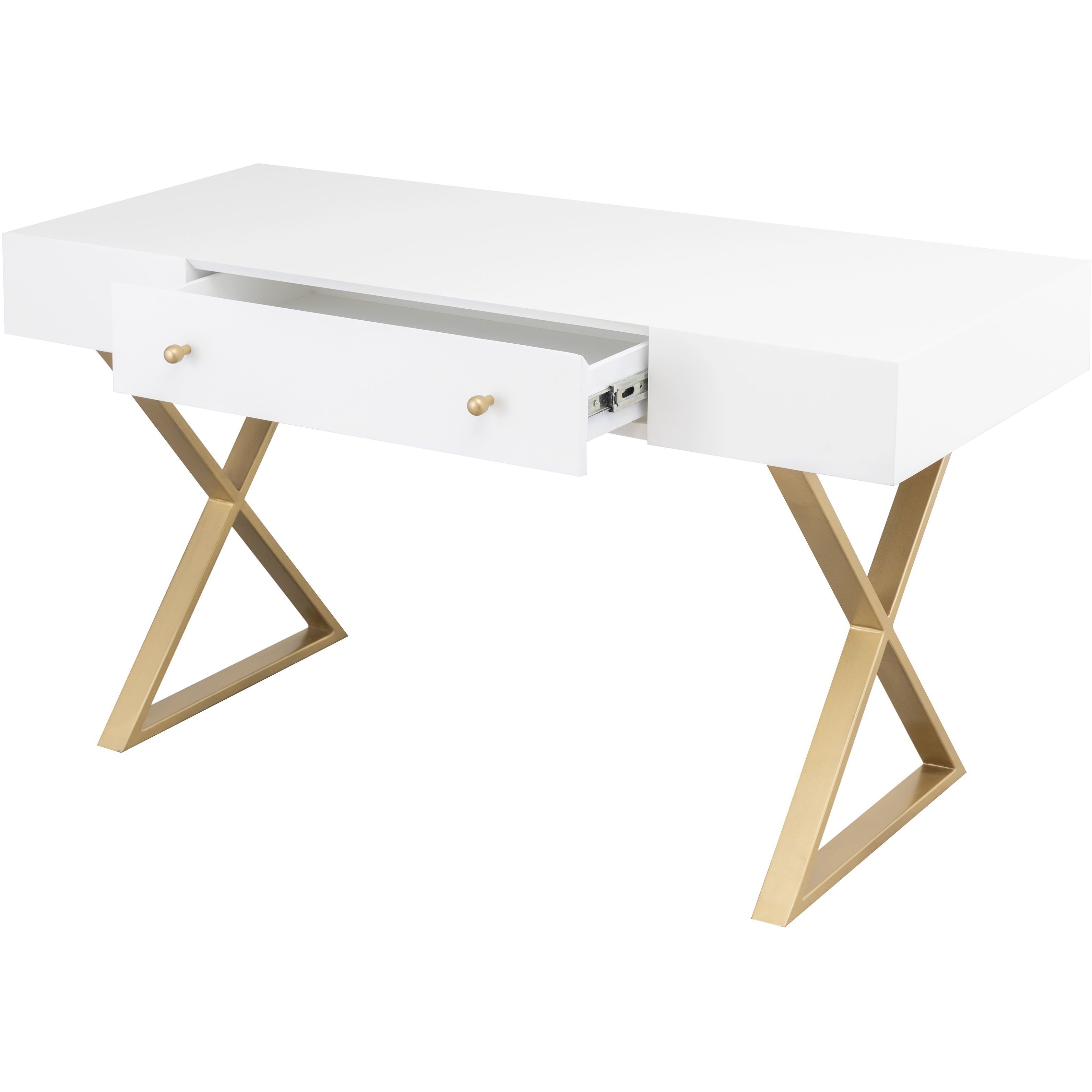 Guilford 54 X 25.5 inch White with Satin Brass Desk