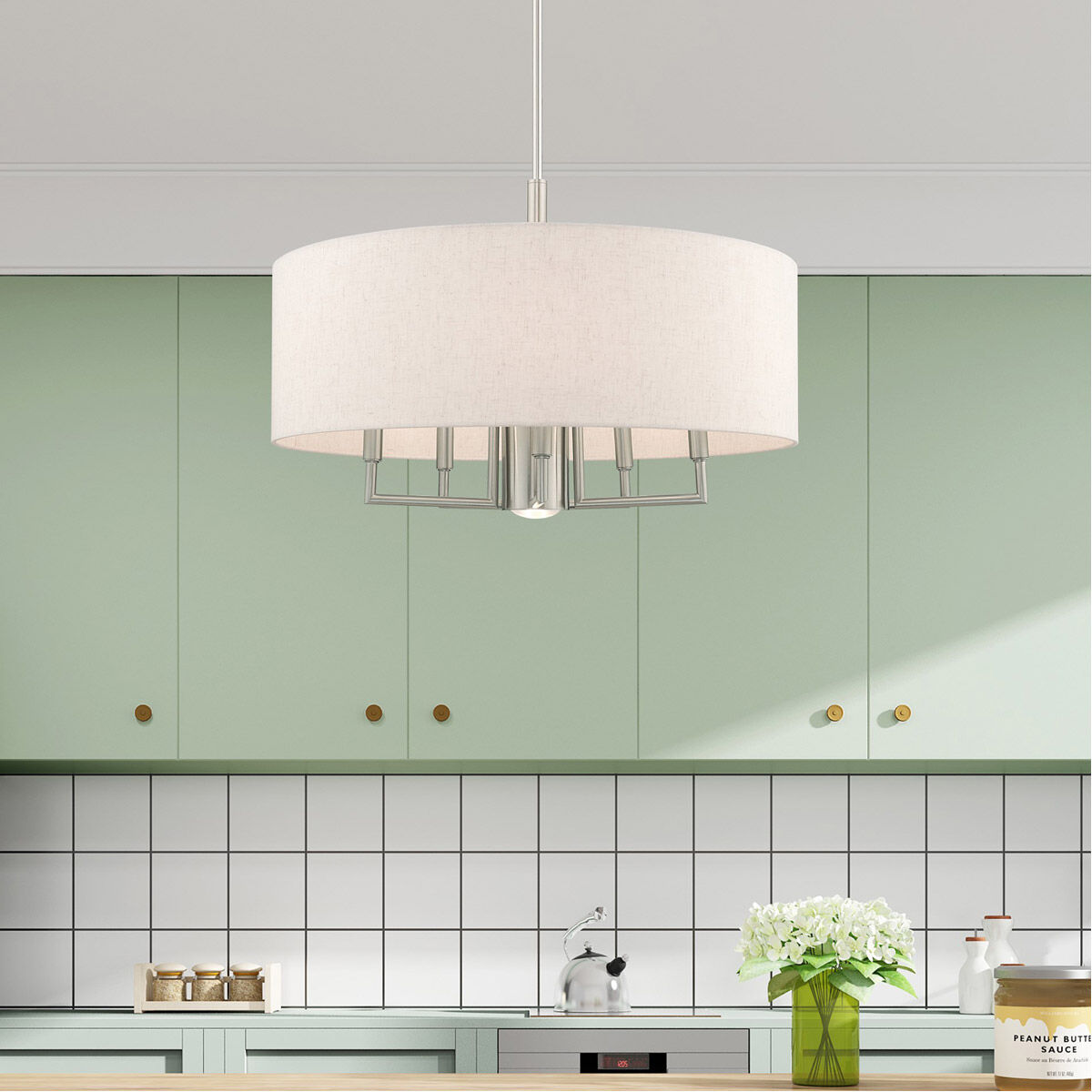 Meridian 6 Light 24 inch Brushed Nickel Pendant Chandelier Ceiling Light