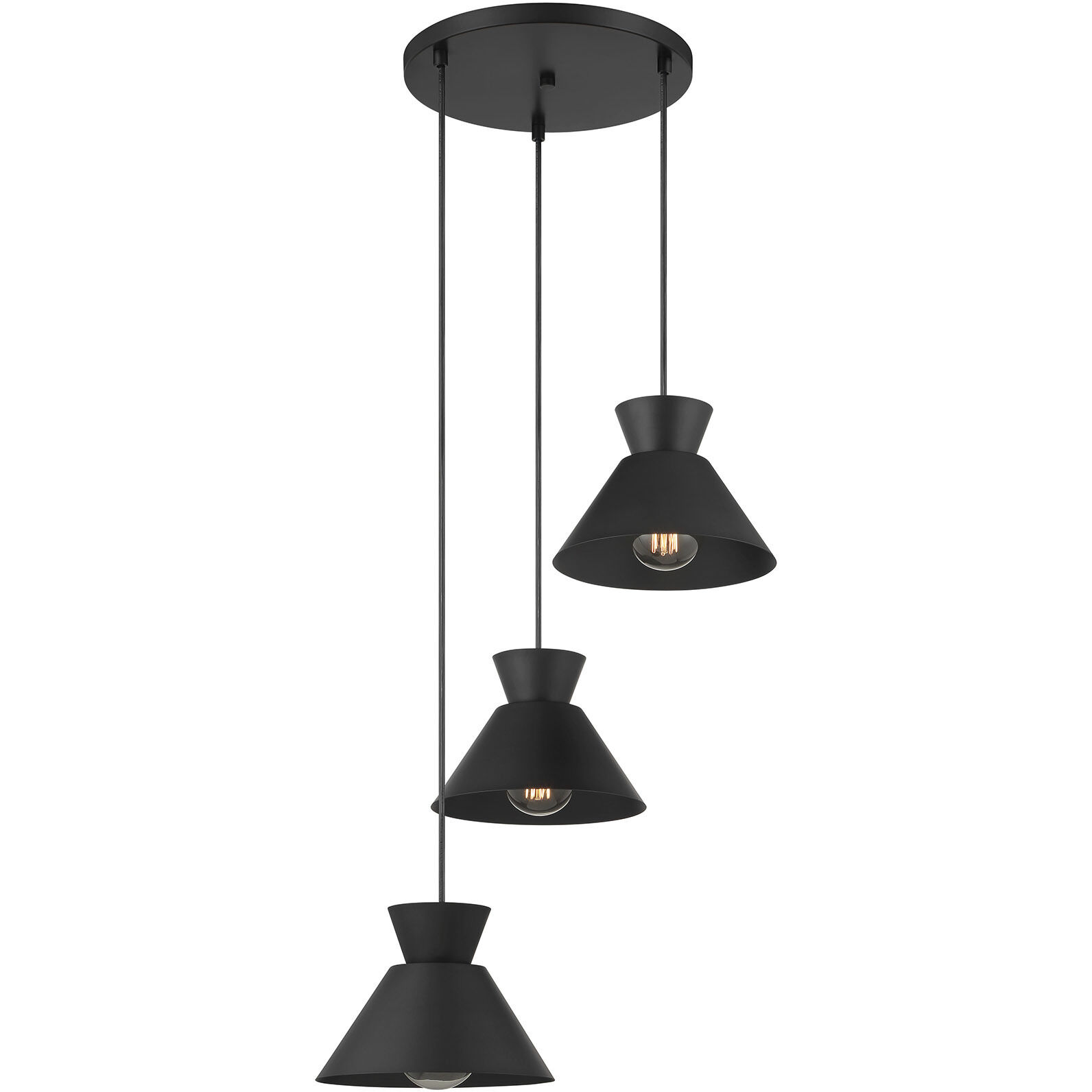Mid-Century Modern 3 Light 19.5 inch Matte Black Multi-Point Chandelier Ceiling Light