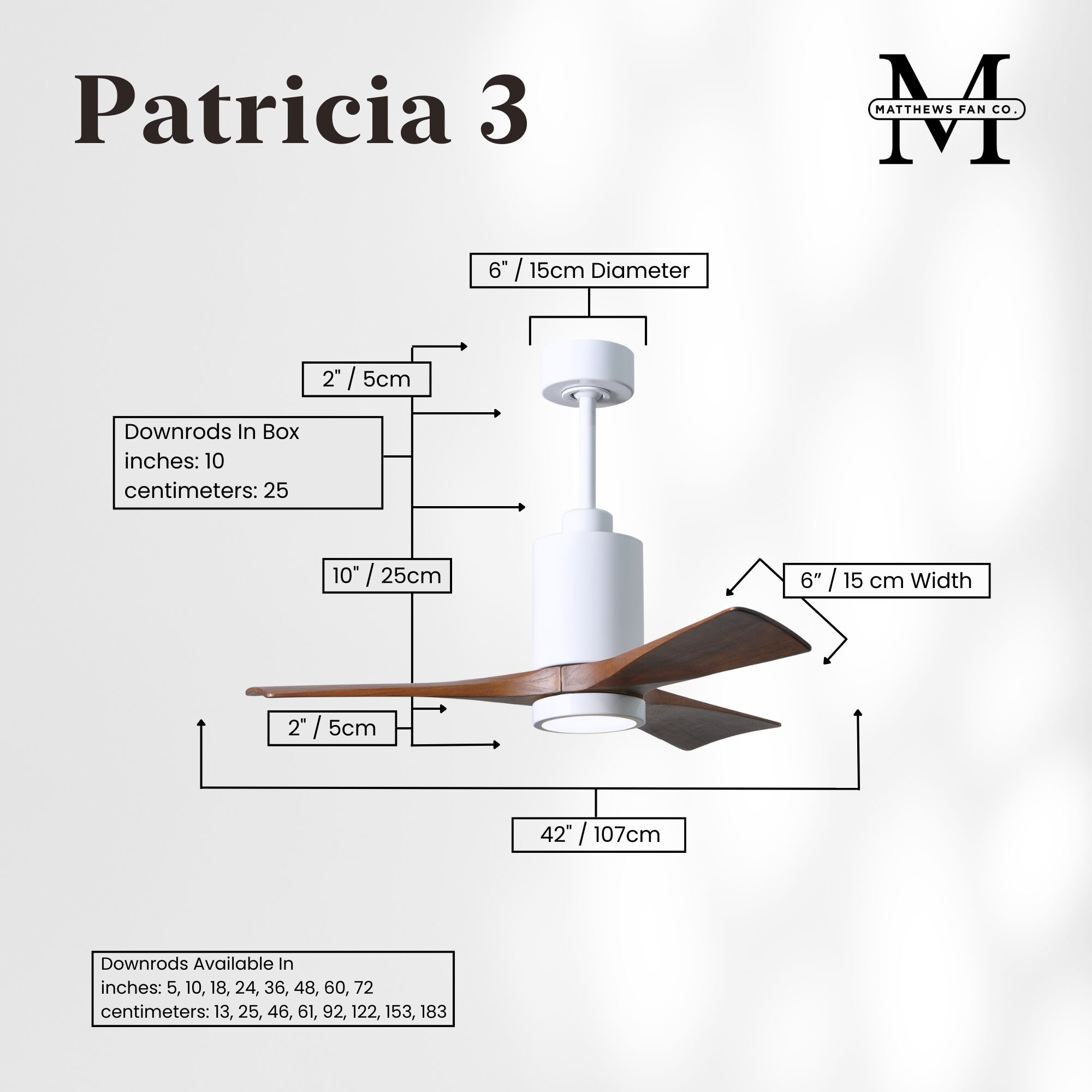 Atlas Patricia-3 42 inch Gloss White with Walnut Tone Blades Ceiling Fan, Atlas