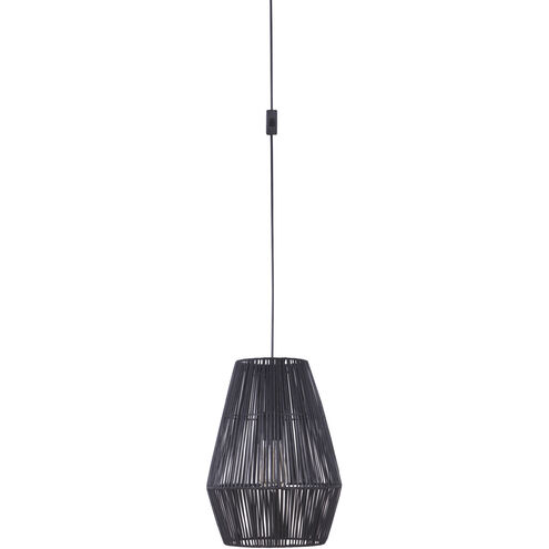 Rattan Shade 1 Light 12 inch Flat Black Swag Pendant Ceiling Light