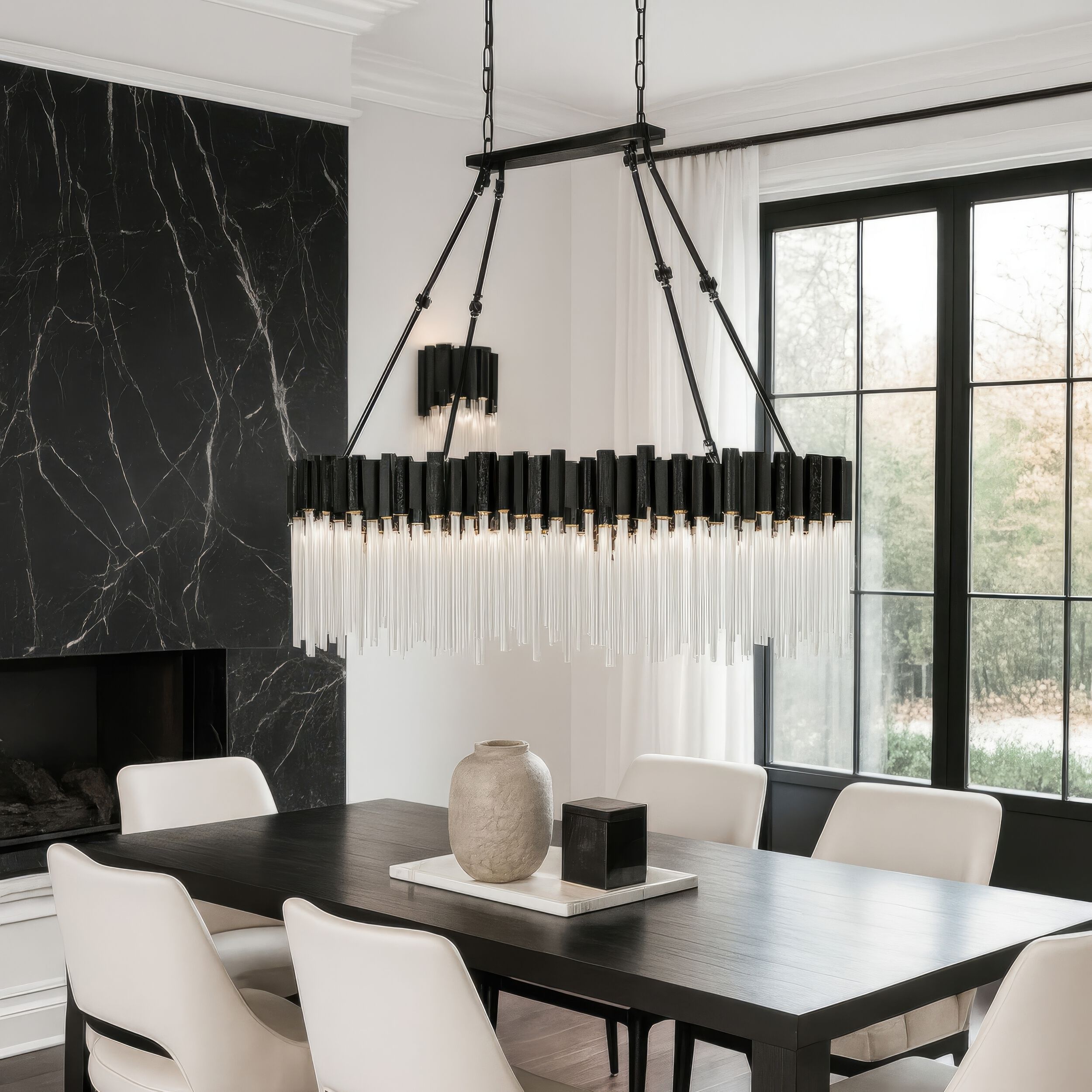 Matrix 6 Light 36.5 inch Matte Black and French Gold Linear Pendant Ceiling Light