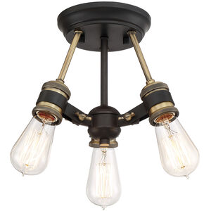 Miles 3 Light 13 inch Vintage Bronze Semi-Flush Ceiling Light