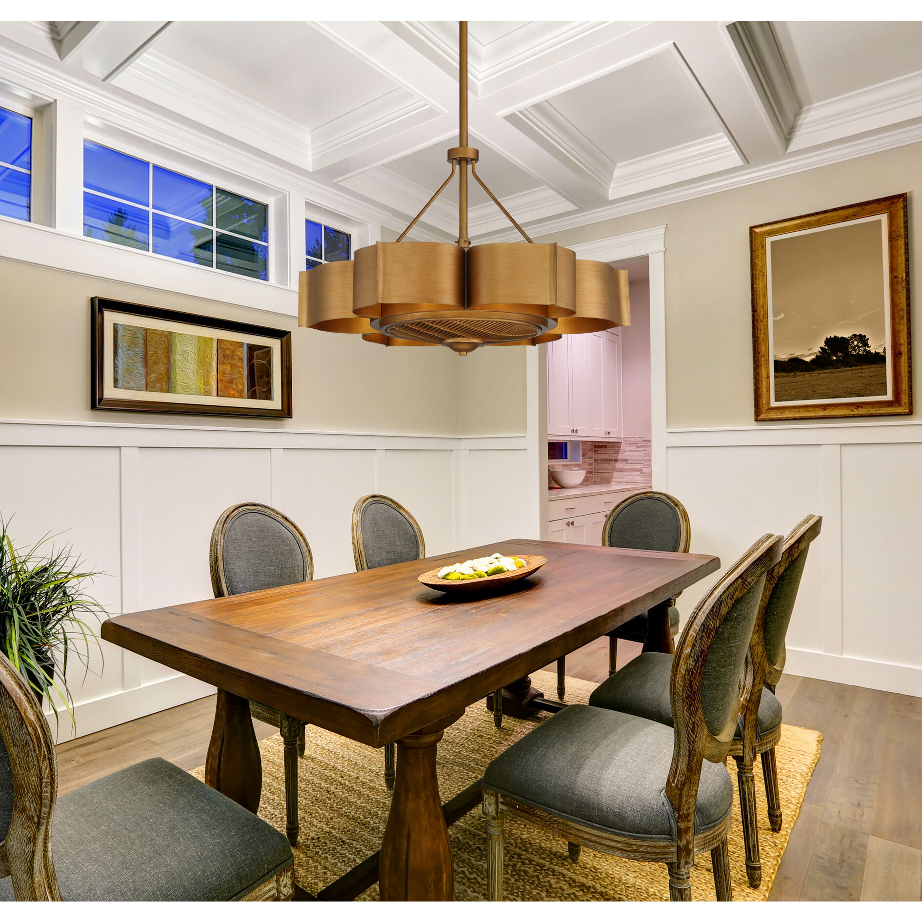 Stockholm 12 inch Gold Patina with Gold Blades Fan D'Lier