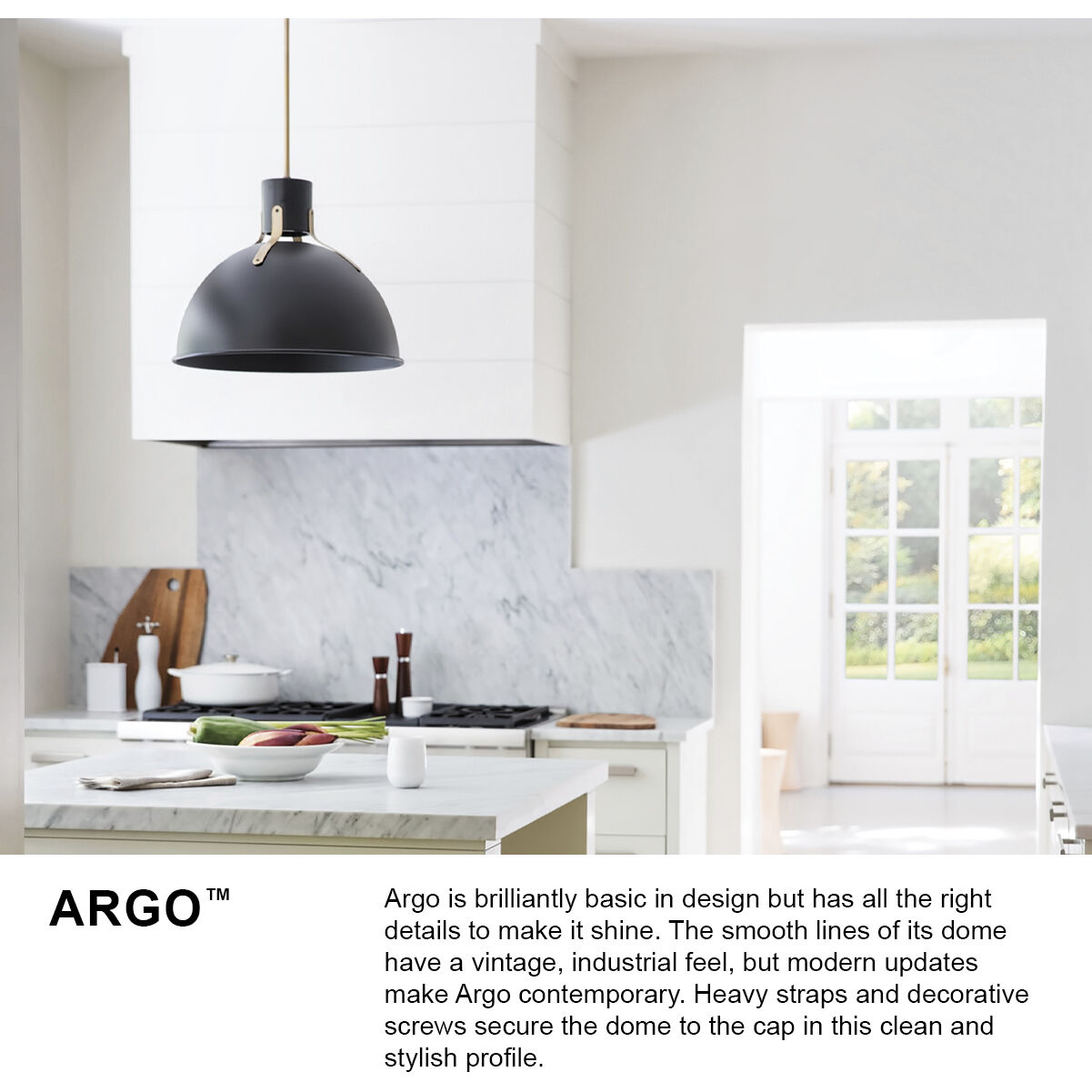 Argo LED 20 inch Satin Black with Lacquered Brass Indoor Pendant Ceiling Light