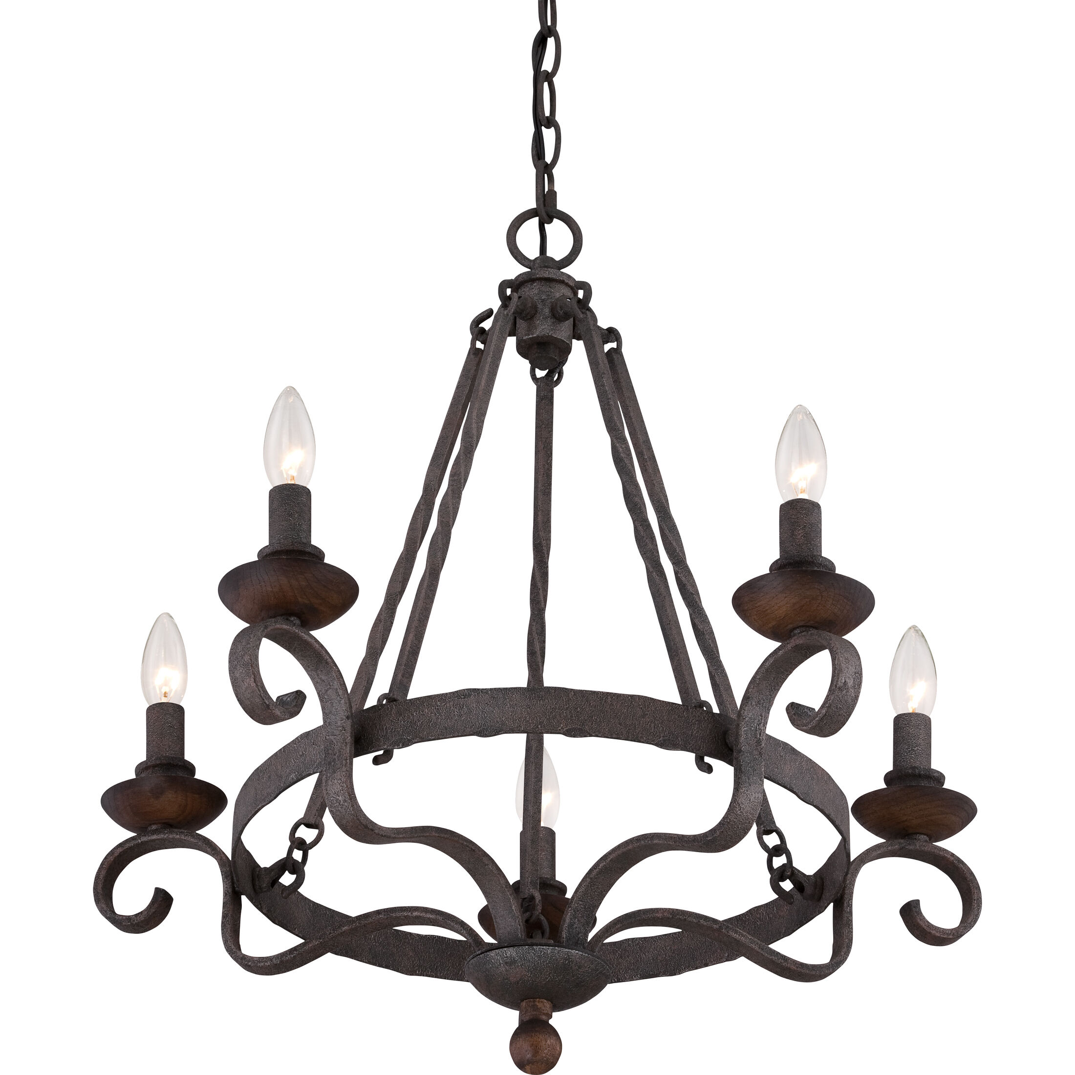 Noble 5 Light 24 inch Rustic Black Chandelier Ceiling Light