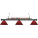 Shark 3 Light 58 inch Matte Black Billiard Ceiling Light in Red Plastic