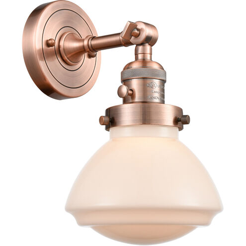 Franklin Restoration Olean 1 Light 7 inch Antique Copper Sconce Wall Light in Matte White Glass, Franklin Restoration