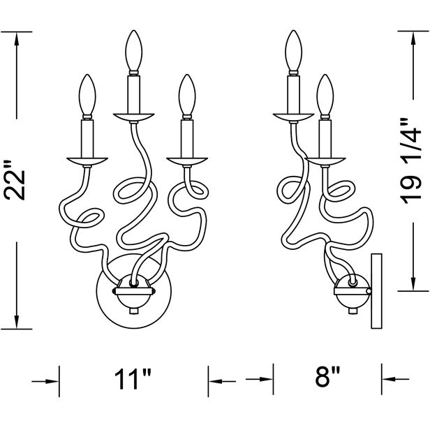 Rizo 3 Light 11 inch Oil Rubbed Bronze Wall Sconce Wall Light
