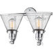 Franklin Restoration Large Cone 2 Light 18 inch Polished Chrome Bath Vanity Light Wall Light in Seedy Glass, Franklin Restoration