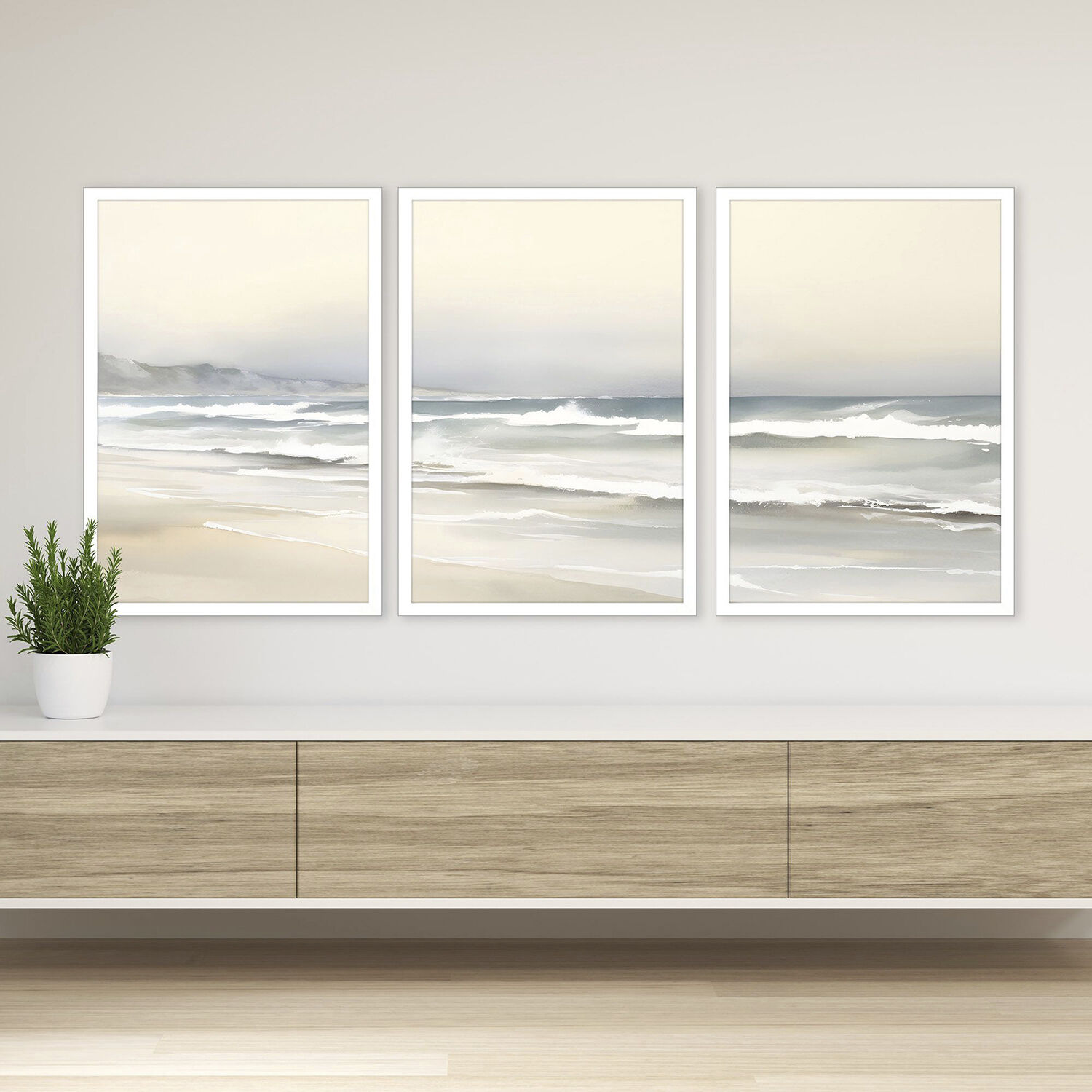 Ocean Breeze White and Beige and Blue and Neutral Framed Art
