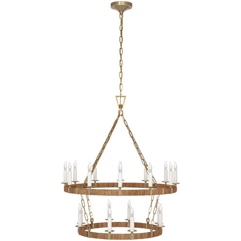 Chapman & Myers Darlana5 LED 31.75 inch Antique-Burnished Brass and Natural Rattan Two Tier Chandelier Ceiling Light, Medium