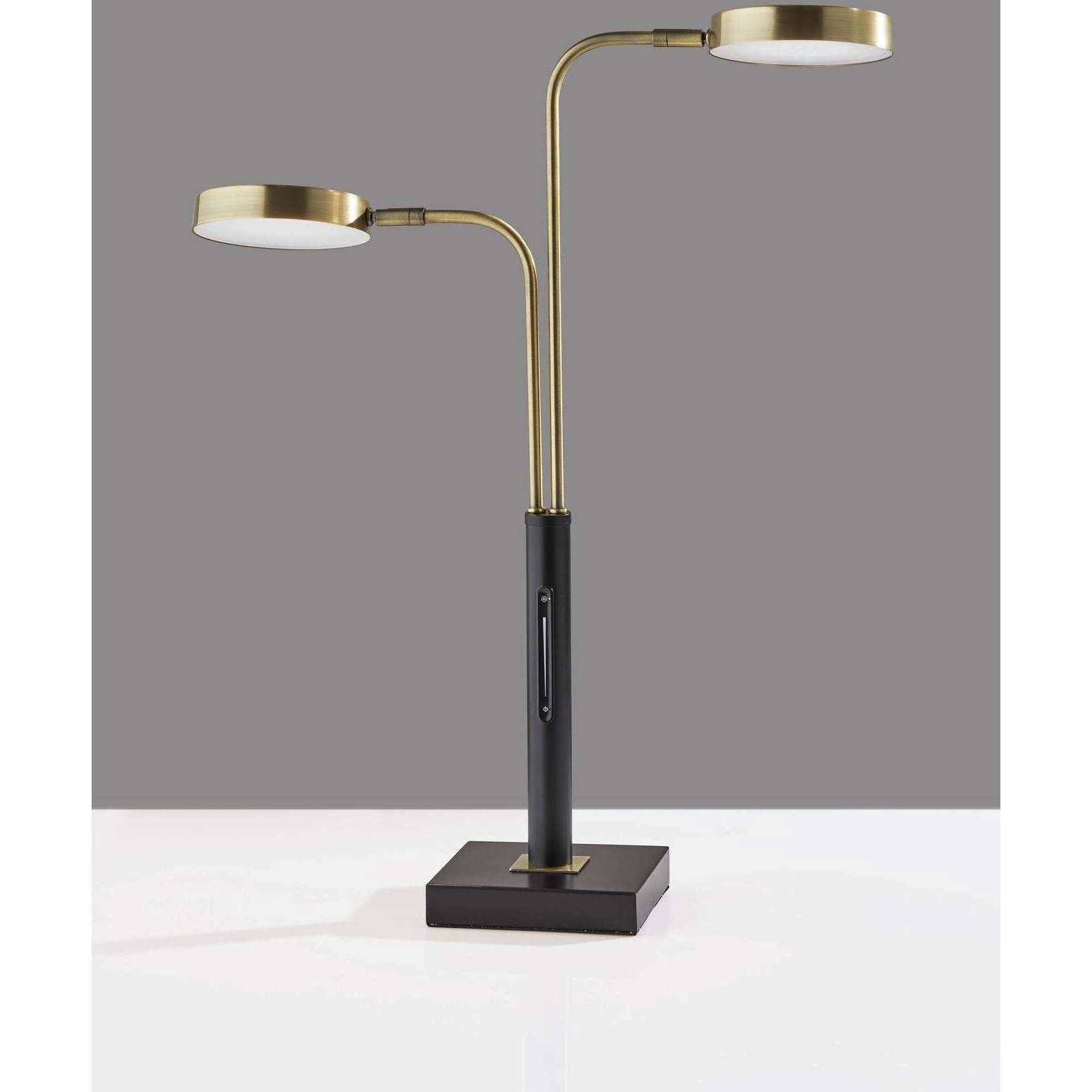 Rowan 25 inch 6.00 watt Black and Antique Brass Desk Lamp Portable Light, with Smart Switch