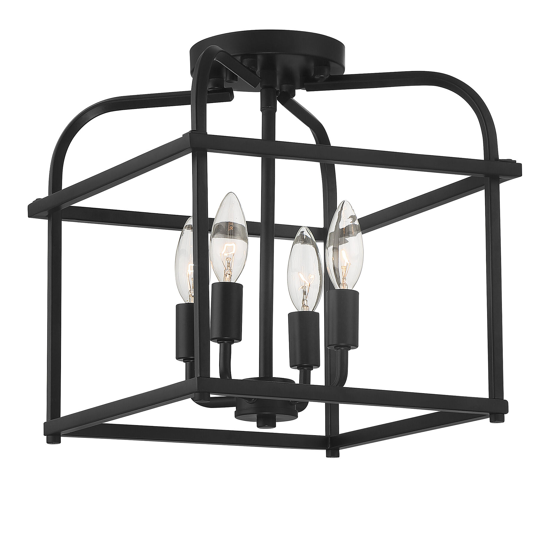 Transitional 4 Light 12 inch Matte Black Semi-Flush Ceiling Light