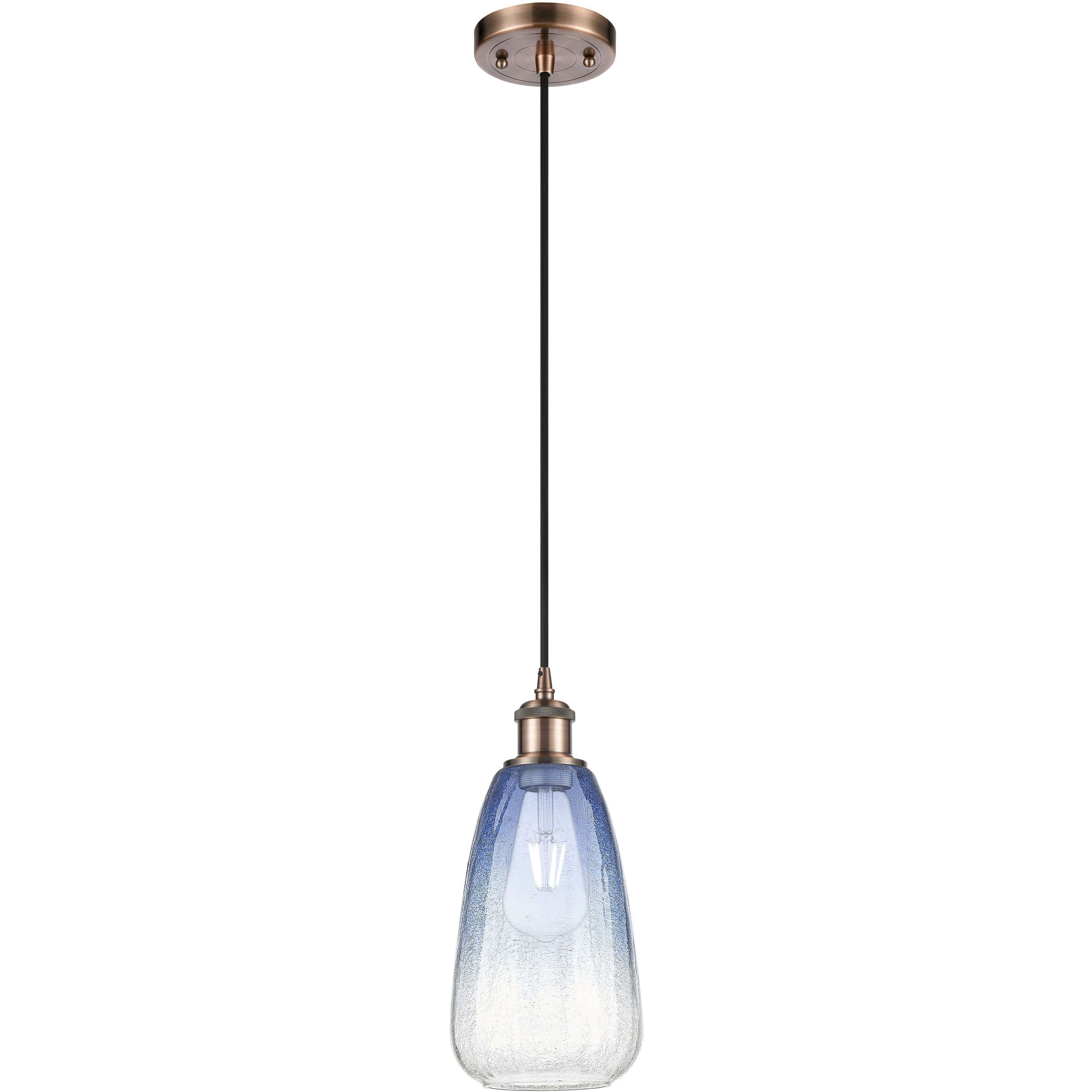 Ballston Brookhaven Almond 1 Light 6 inch Antique Copper Mini Pendant Ceiling Light in Sapphire Blue Glass
