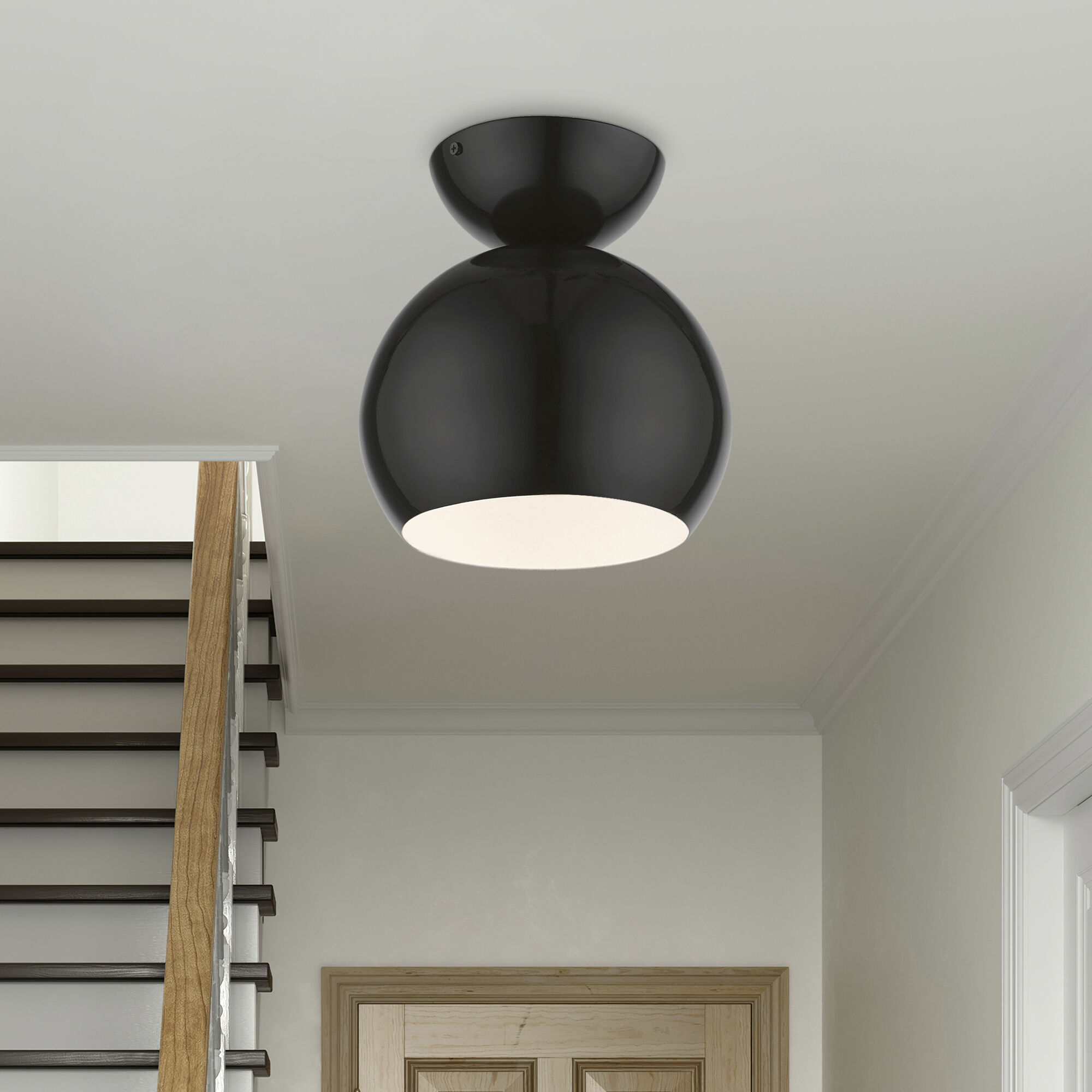 Stockton 1 Light 8 inch Shiny Black Semi-Flush Ceiling Light, Globe