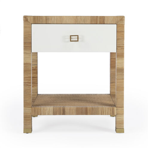 Corfu 1 Drawer Natural Rattan Nightstand in Natural and White