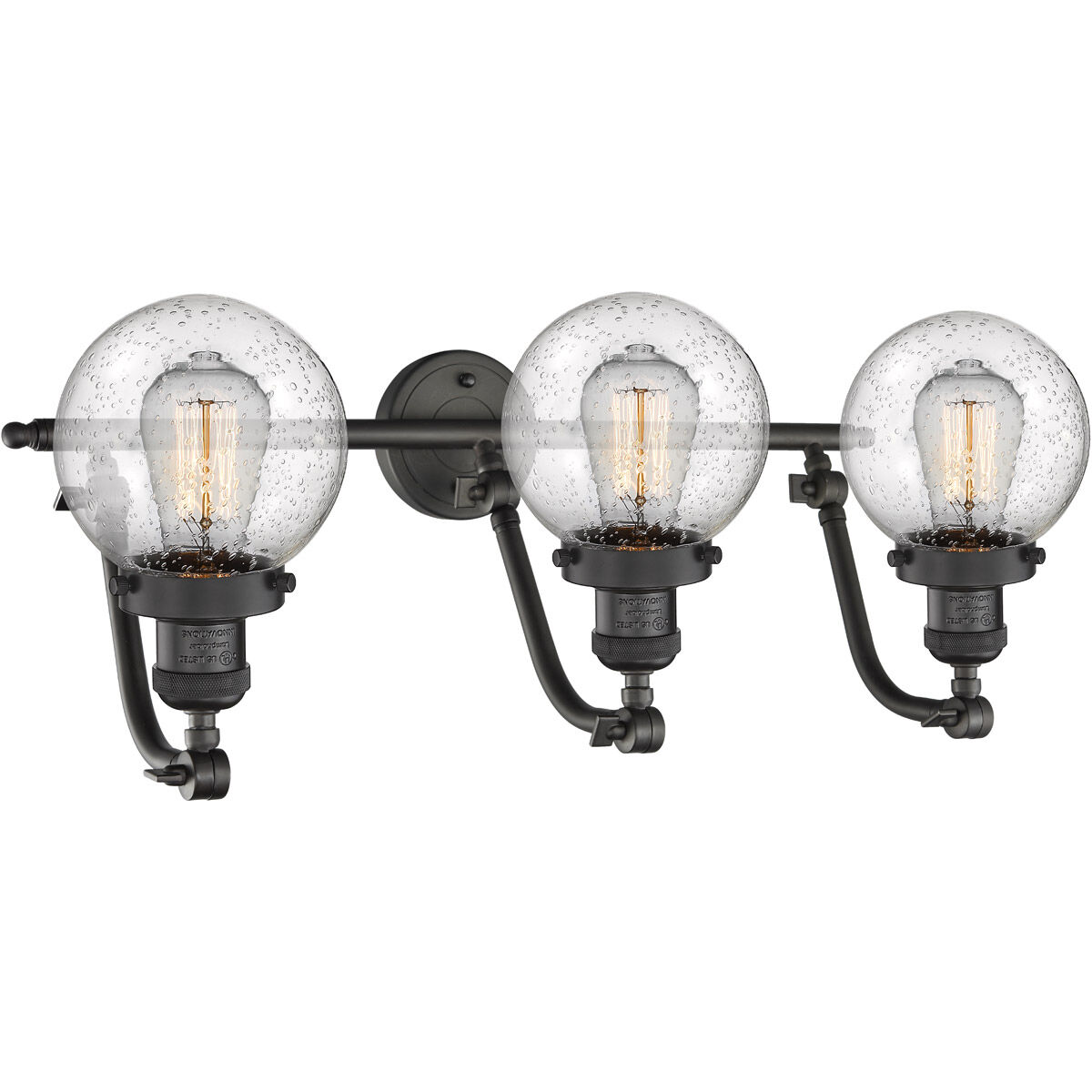 Franklin Restoration Beacon 3 Light 26 inch Oil Rubbed Bronze Bath Vanity Light Wall Light in Seedy Glass, Franklin Restoration