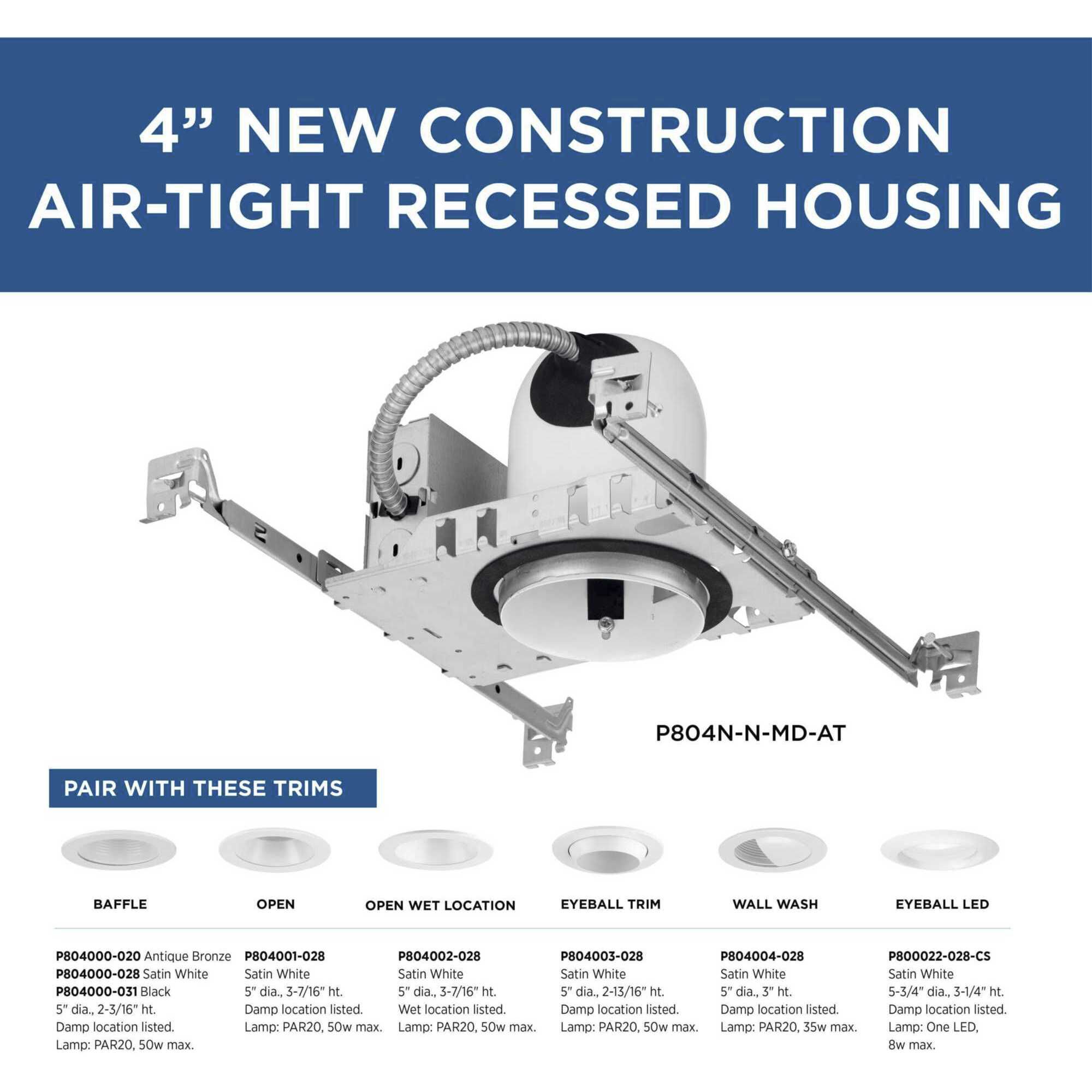 4in Recessed Housing PAR20 Unfinished Recessed Can in Non-IC Rated, New Construction