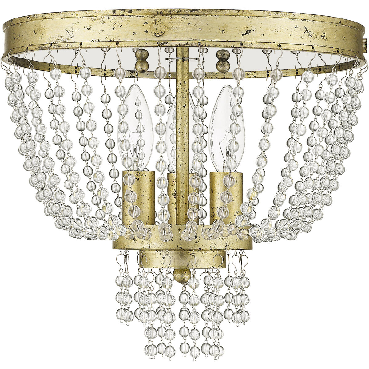 Valentina 3 Light 12 inch Hand Applied Winter Gold Flush Mount Ceiling Light
